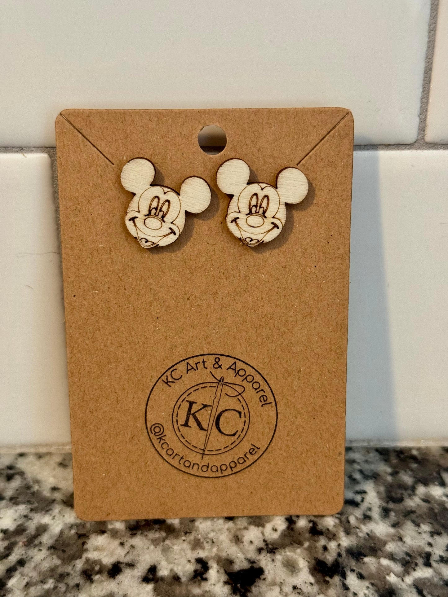 Laser Engraved Mickey Earrings