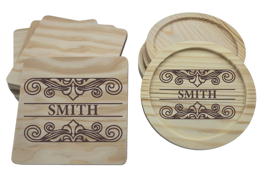 Personalized Wood Coaster - Fancy Full No Letter (Inverted)