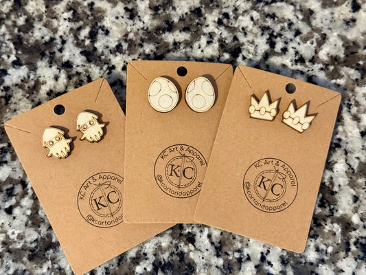 Laser Engraved Mario Earrings