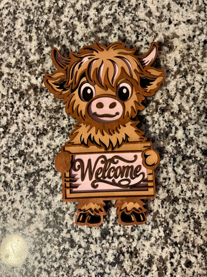 Highland Cow Welcome Sign