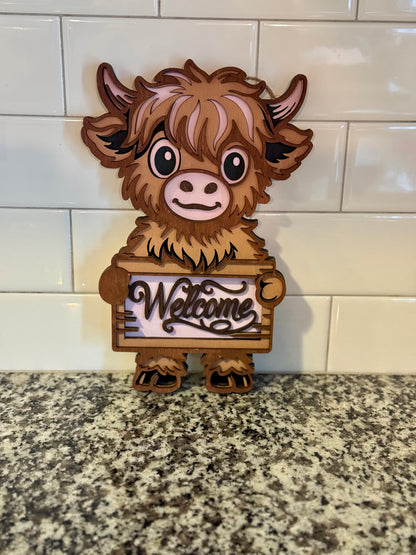 Highland Cow Welcome Sign