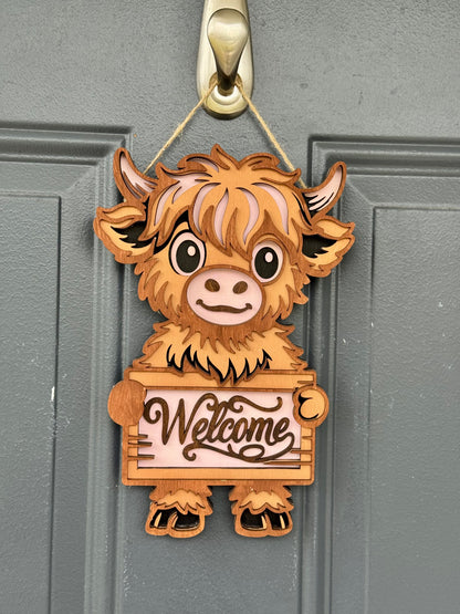 Highland Cow Welcome Sign