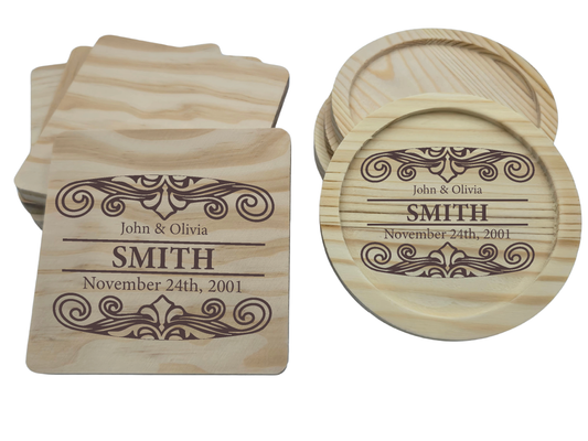 Personalized Wood Coaster - Fancy Full (Inverted)